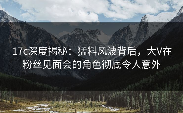 17c深度揭秘：猛料风波背后，大V在粉丝见面会的角色彻底令人意外